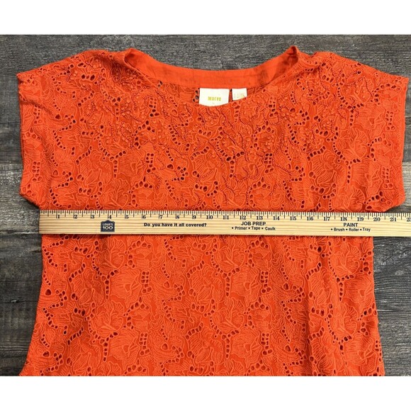 Maeve Anthropologie Karine Orange Floral Embroidered Beaded Lace Top Blouse Sz 4 - Picture 10 of 13